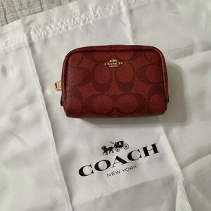Coach Red Key and Card Holder with Signature Design